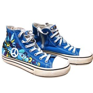 Bucco women blue hi top love & peace  theme metal accents Size 10